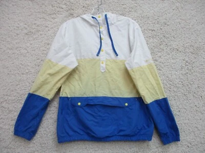 Columbia Jacket Small Adult Blue Yellow White Snap Tee Hoodie Windbreaker Mens S - Image 1 of 4