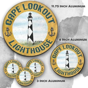 Cape Lookout Lighthouse NC Anchors Ronald Williams Art Aluminum Circle Sign - Imagen 1 de 4