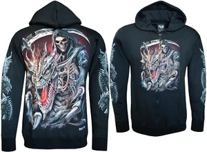 Sudadera con capucha con cremallera Grim Reaper Rides Dragon con guadaña fantasía brilla en la oscuridad de Wild - Imagen 1 de 5