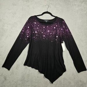 Karen Kane Black Majestic Magenta Star Print Sparkle Glam Asymmetrical Hem Sz SP - Picture 1 of 16
