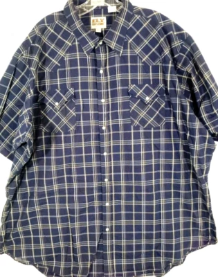 Ely Cattleman-Mens Short Sleeve Western Pearl Snap Shirt-3XLT-XXXL Big/Tall-Blue - Image 1 of 4