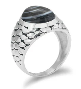 Anello Argento 925 Chevalier con Pietra Turco Uomo Sigillo Lucifer Squame Pesce  - Bild 1 von 6
