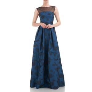 Kay Unger New York Womens Blue Floral Pleated Evening Dress Gown 12 BHFO 2743