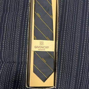 New Vintage Givenchy Paris Neck Tie Men Blue Dark Striped Silk Logo Initial. - Picture 1 of 3