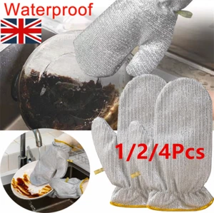 1-4PCS Dishwashing, Waterproof Gloves, Non-staining, Steel Kitchen Wire, Rag UK - Picture 1 of 18