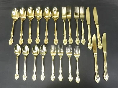 Towle Supreme Cutlery CHABLIS Gold Plate Stainless Flatware 22 Pcs Serves 4  T76 - Image 1 of 4