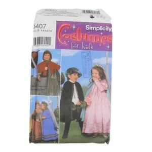 Simplicity Costume 5407 Kids Princess Knight Medival Sewing Pattern Sz 3-8 Uncut - Picture 1 of 8