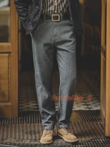 Herren Retro Tweed Streifen Fischgrät Denim Hose Baumwolle Freizeit Gerade Hose - Bild 1 von 12