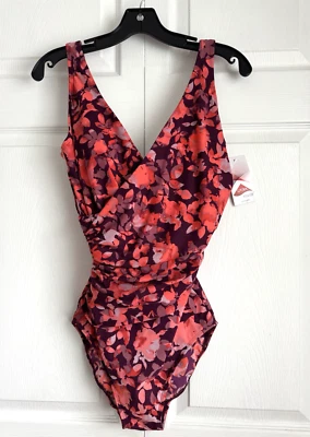LL BEAN NEW! Shaping Swimwear 1 pc Tanksuit W's  Sz 8 Long Orange Purple Multi - Image 1 of 4