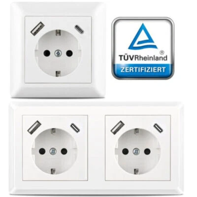 USB-Steckdose 230V passend für Gira System 55, JUNG AS 500, Reinweiß glänzend - Bild 1 von 4