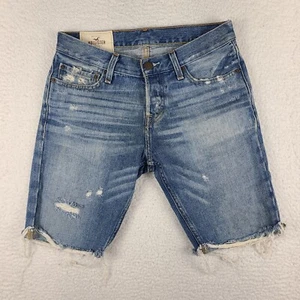 Hollister Denim Jean Shorts Mens 28 Blue 9" Inseam Casual Distress Fray - Picture 1 of 14