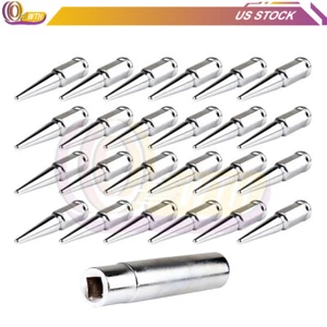 24 Wheel Lug Nuts M14x1.5 +1 Key Chrome Fits Cadillac Escalade 2002 2003-2017 - Picture 1 of 7