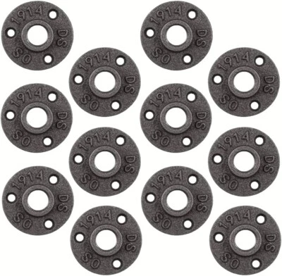 Ironwerks Designs 1/2" Black Metal Pipe Floor Flange Decor 3 Hole - 12 Pack