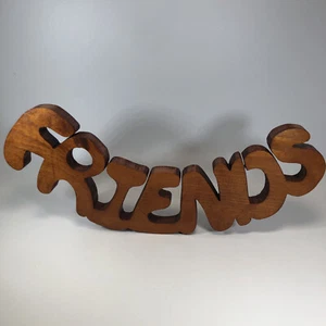 Vintage Cut Wood Curved Word Carving “FRIENDS” Sign Decor Wooden Letter Text - Picture 1 of 10