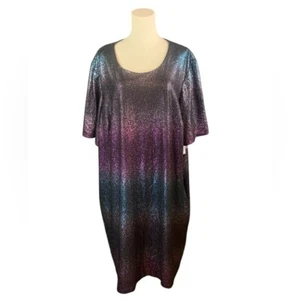 NWT Lane Bryant Black, Pink, & Teal Shimmer Dress (Size 26/28P) - Picture 1 of 4
