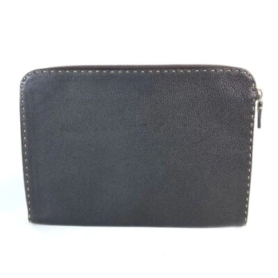 FENDI Bolso Bolsa Selleria Cierre en forma de L Bolso Clutch Cuero Marrón Oscuro Foto 1 de 4