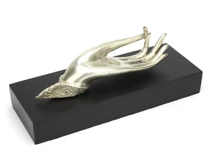 Bronze metal buddha hand incense tealight candle holder, small silver metal 22cm - Picture 1 of 3