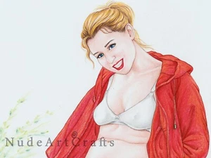 Peeing Female Art PRINT of Original Drawing #172, Erotic Art Woman Nude - Picture 1 of 3