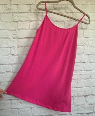 XL/1X/2X/3X New Hot Pink Cotton Stretchy Knit Long Tank Top Extender Tee - Image 1 of 4