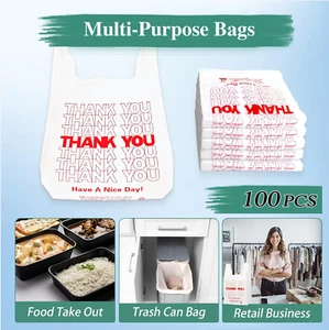 White Thank you T shirt bag, Grocery shopping bag Reusable and Disposable Sup... - Picture 1 of 12