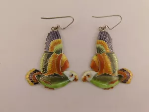 FLIEGENDER PAPAGEI EMAILLE HAKEN OHRRINGE STERLINGSILBER 925 ANHÄNGER TROPFEN - Bild 1 von 7