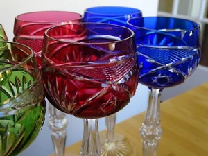 STYLE BACCARAT 6 ANCIENS VERRES A VIN ROEMER CRISTAL DOUBLER COLORER 19,8 cm - Imagen 1 de 14
