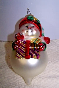 Vintage BK Schneemann mit Geschenken mundgeblasen Weihnachtsschmuck - WUNDERSCHÖN - Bild 1 von 2
