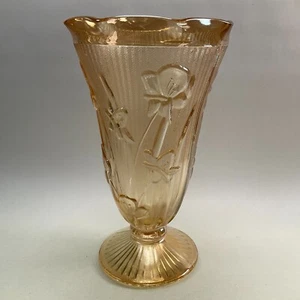 Jeanette Marigold Carnival Depression Glass Iris & Herringbone Vase 1960s - Picture 1 of 6