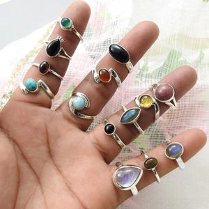 Verschiedene Edelsteine massiv 925 Silber klobig Hippie Ringe Konvolut trendig hübsch Schmuck - Bild 1 von 8