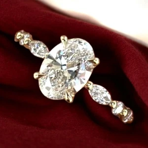 IGI Certified Lab Grown Diamond Wedding Ring 1.75 CT Oval Cut 14K Yellow Gold - Picture 1 of 14