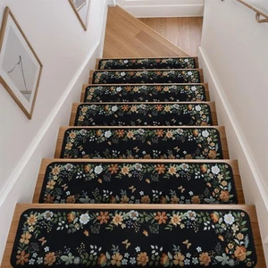 Floral Stair Treads Non-Slip Carpet Stair Treads for Wooden Steps Indoor 15PC... - Picture 1 of 9