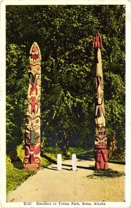 Vintage Totem Park Entrance Postcard Sitka Alaska Divided Back 1943 - Picture 1 of 2