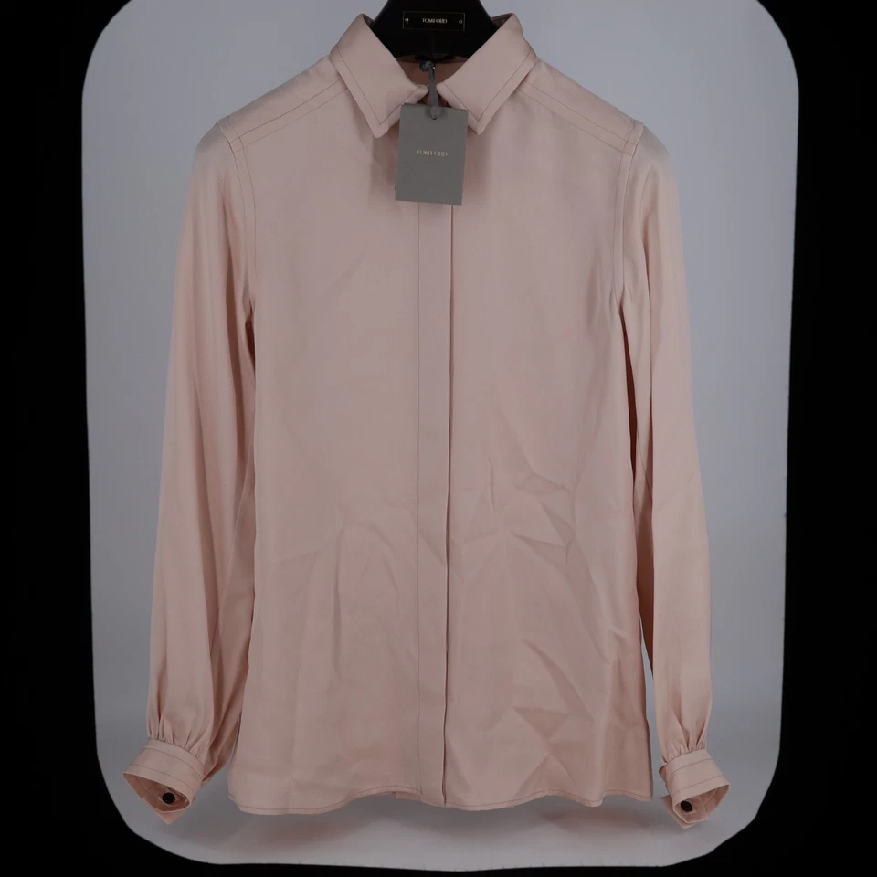 LEER Tom Ford Rosa Claro Manga Larga Seda Blusa Camisa Abotonada US 4/S Foto 1 de 4