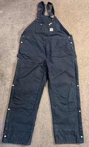 Carhartt R41 DNY Duck Zip to Thigh Bib Quilt Lined Overalls Navy Men's 50x32 - Picture 1 of 7