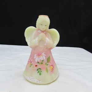 Fenton Burmese Satin Daisies Hand Painted Praying Angel 2008 LE GLOWS W1393 - Picture 1 of 5