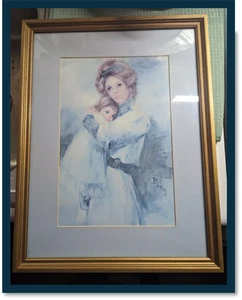 Irene Borg Watercolor, Signed, Numbered, Print Mother with Child in Blue Vintage - Picture 1 of 7