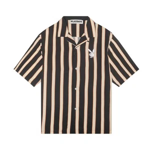 Playboy PacSun Short Sleeve Button Down Shirt Embroidered Logo Black Mens Size S - Picture 1 of 11