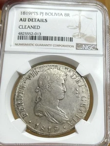 1819 PTS PJ Bolivia Silver 8 Reales - NGC AU Nice Luster - Picture 1 of 4