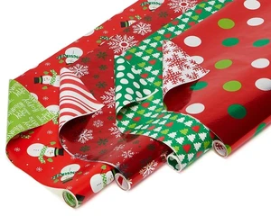 Reversible Christmas Wrapping Paper Rolls, Red and Green Holiday Gift Wrap 10... - Picture 1 of 9
