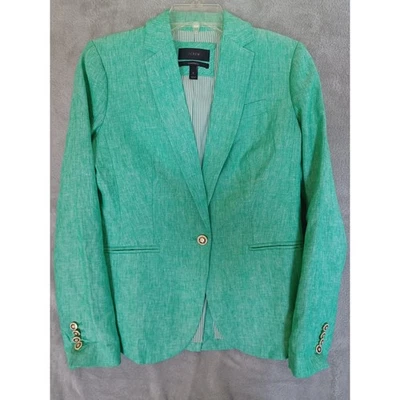 J Crew Campbell Blazer Sz 0 Green Linen Anchor Sailor Preppy Nautical Career - Image 1 of 4