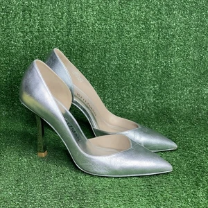 Zapatos de salón de vestir Stuart Weitzman talla 9,5 de cuero plateado sin cordones punta de 3,5" tacón - Imagen 1 de 10