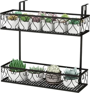 Balcony Flower Pot Stand Rack W/ Adjustable Hooks & 2 Planter Baskets , Patio Ra - Picture 1 of 9