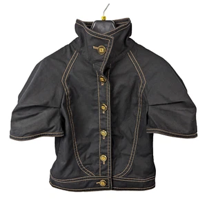 ESCADA Denim Black Short Puff Balloon Sleeve Gold Jeans Jacket - EU36 US6 Small - Picture 1 of 14