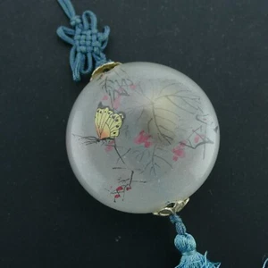 Rare Glass Handpainted from the Inside Pentant Depicting  Buterflies in Nature. - Picture 1 of 3