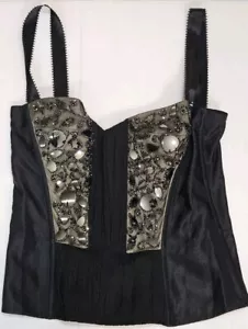 Corsetto top in seta LA PERLA Wow con tazze e cristalli neri ~ Nuovo con etichette taglia ""L""/IT 44 - Foto 1 di 22