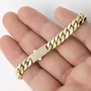 2Ct Real Moissanite Men Miami Solid Cuban Bracelet 12mm X8" 14K Yellow Gold Over - Picture 1 of 10