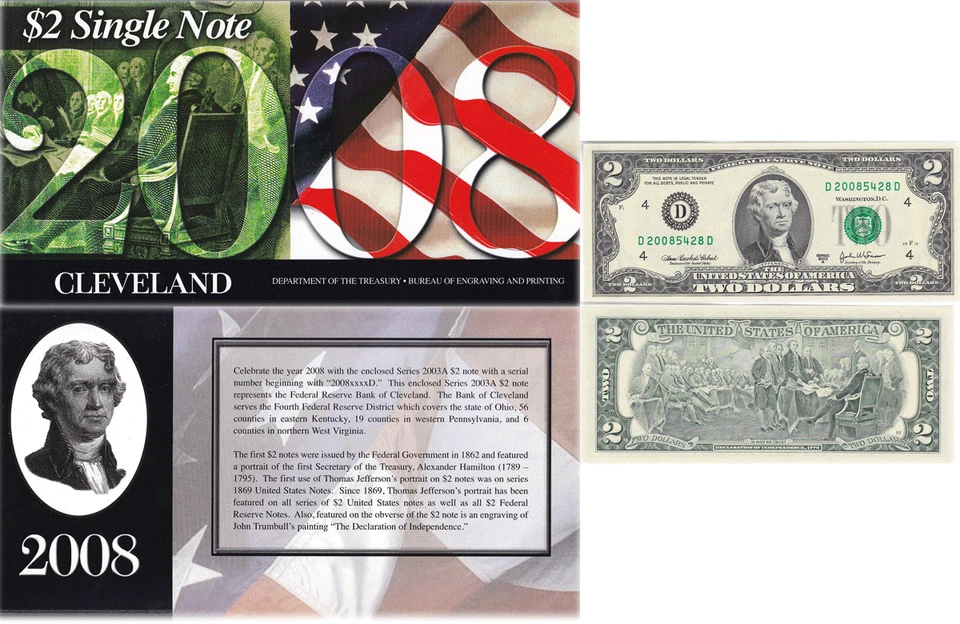 2003A $2 Bill 2008 BEP Portfolio Issue Cleveland District Serial #D20085428D - Image 1 of 1