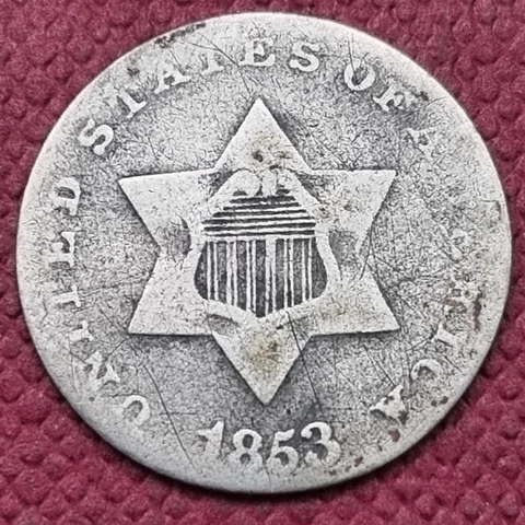 1853 Three Cent Silver Trime 3c Circulated #56056 Cover