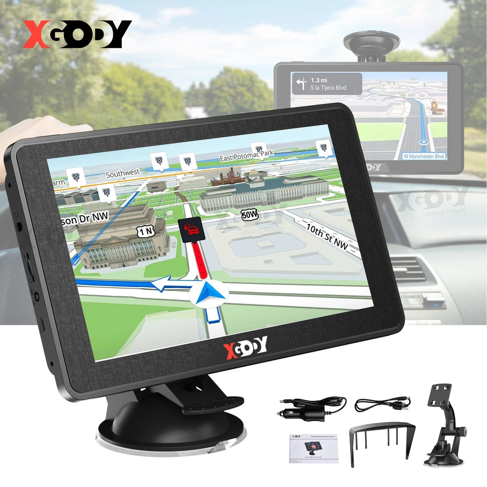 XGODY 7 Zoll GPS Navi Navigation Europa Karten für Auto LKW PKW Navigationsgerät - Bild 1 von 4