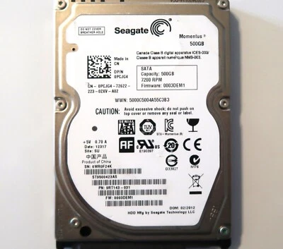 Seagate ST9500423AS 9RT143-031 0003DEM1 (6WR0) SU China 500gb 2.5" Sata 02/2012 - Image 1 of 4
